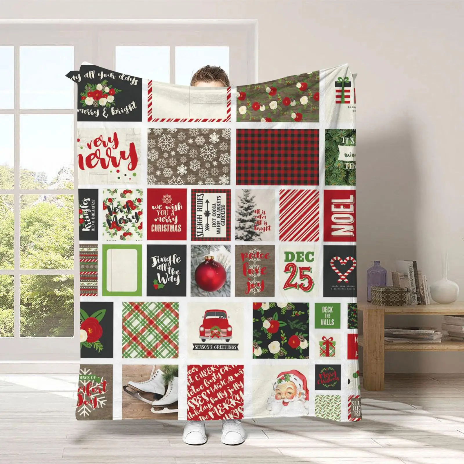 Christmas cartoon digital-printed polyester Bedroom velvet flannel cover blanket Fleece soft sofa cover blankets for beds