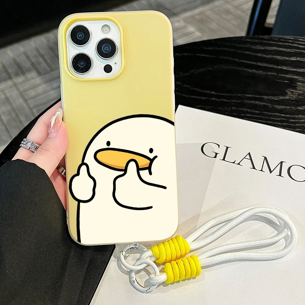 Kawaii Cartoon Duck Jelly Phone Case For Xiaomi 14 T 17 Pro Max 15T Pro Mi 11 Lite 5G Soft SIlicone Matte With Lanyard Cover