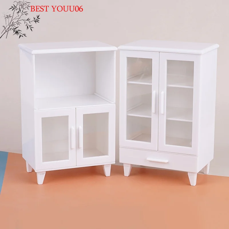 (YOUU06)1Set 1:12 Dollhouse Miniature White Cupboard Display Cabinet Storage Lockers Furniture Model Decor Toy Doll House Access