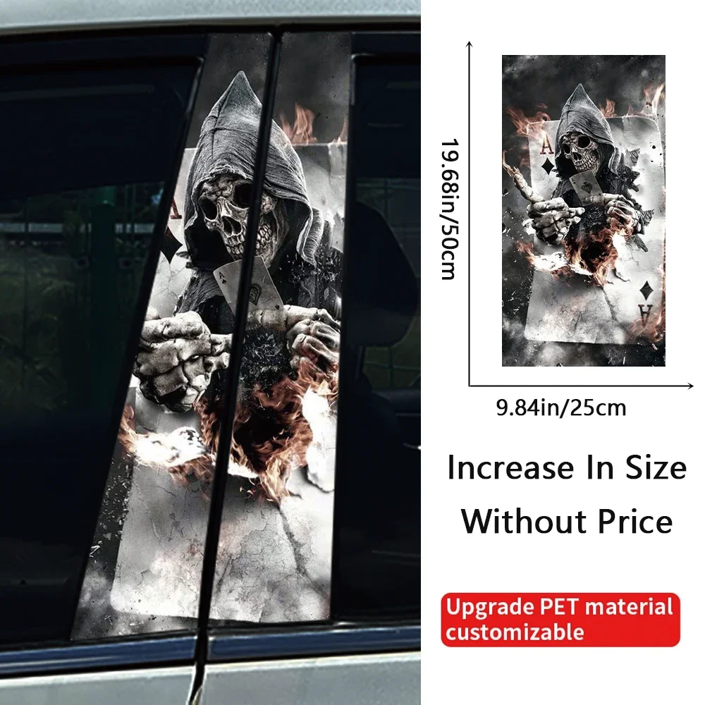 Horror Poker Skeleton Hacker Game Over Car B Pillar Sticker Waterproof Center Column Cover Scratches Sunscreen Car Accessories