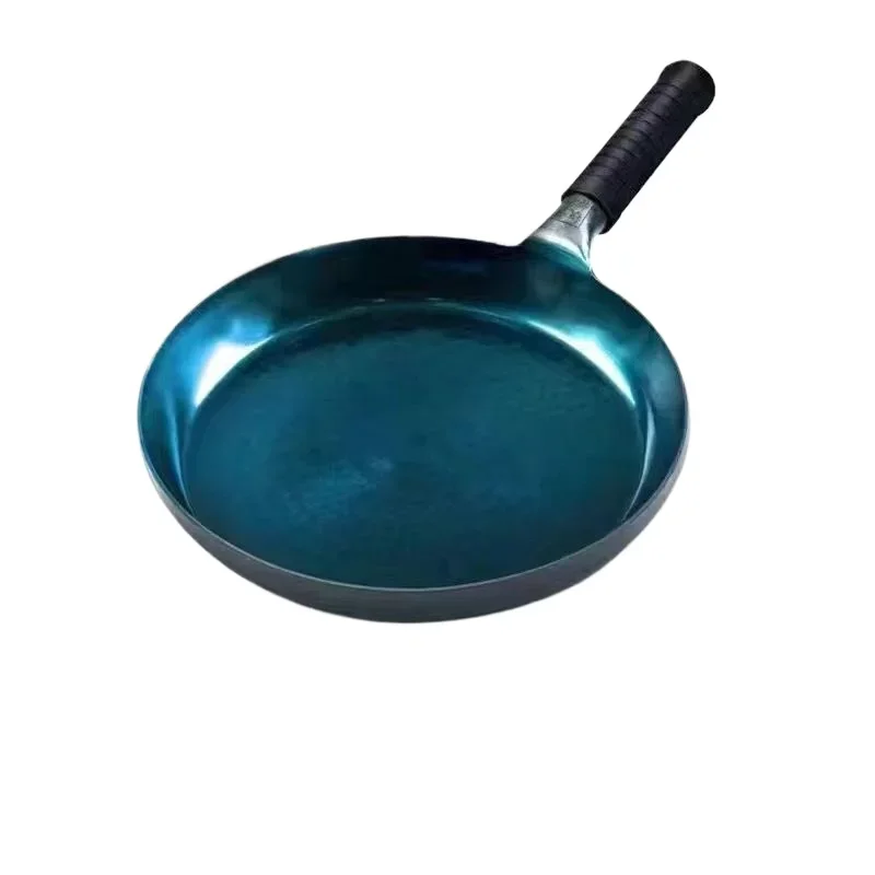 26/28/30cm Iron Frying Pan,Induction Compatible,Chinese Traditional Hammered Pan Blue Cooking Wok Kitchen Cookware