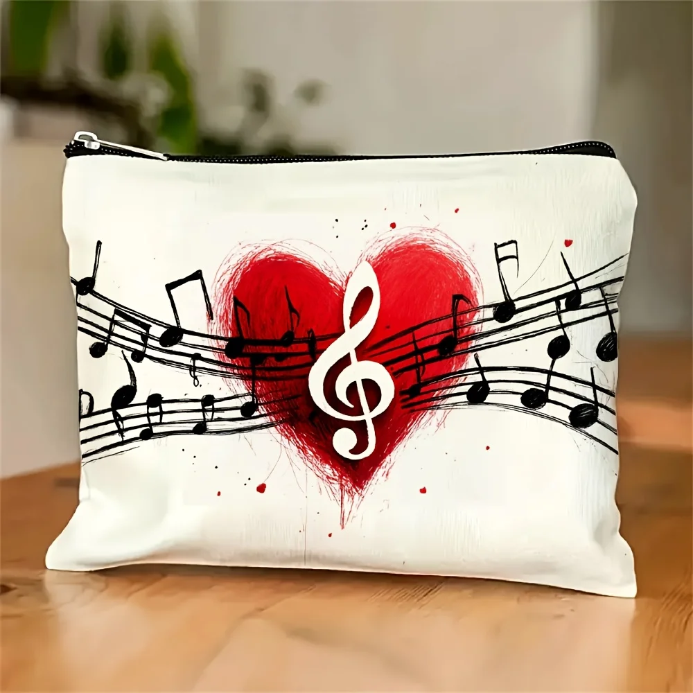 

A Musical Notes And Treble Clef Makeup Bag - Multifunctional Zipper Pouch, Jewelry Storage Bag