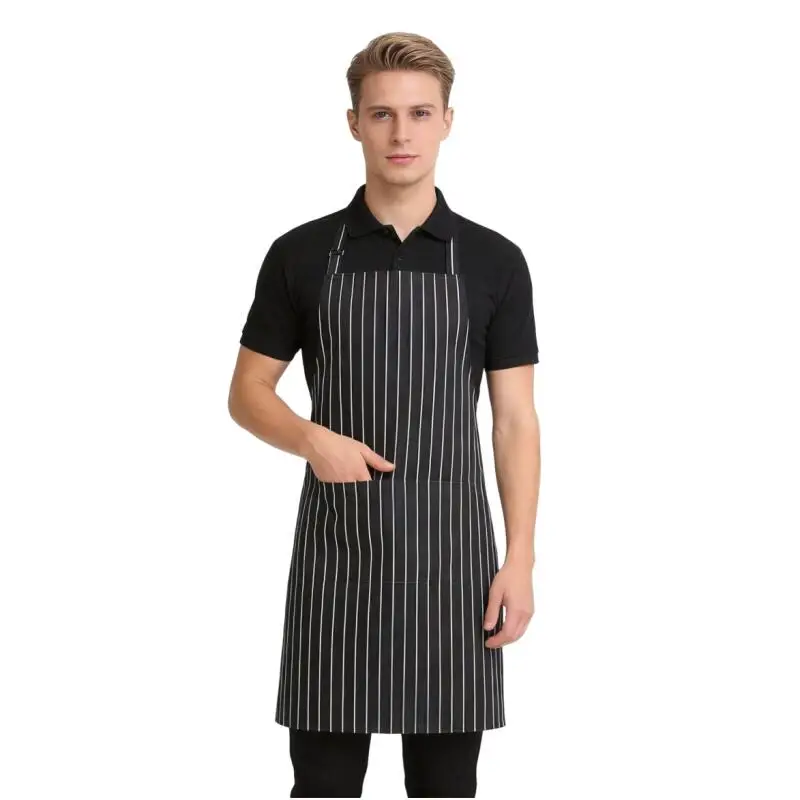 Kitchen Chef Apron Cooking Utensils Print Halter Neck Design Work Apron Unisex Waiter Uniform Restaurant Catering Striped Apron