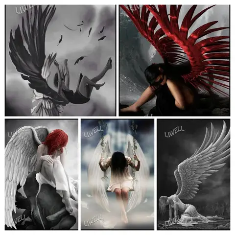 Fallen Angels and Demons Red  Black Canvas Painting  Living Room  Bedroom Wall Art Decor  Modern Home Decor Poster  Print