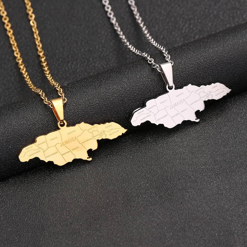 New Jamaica Map City Pendant Necklace Stainless Steel Men Women Gold/Silver Color Country Map Jewelry Jamaican Gift