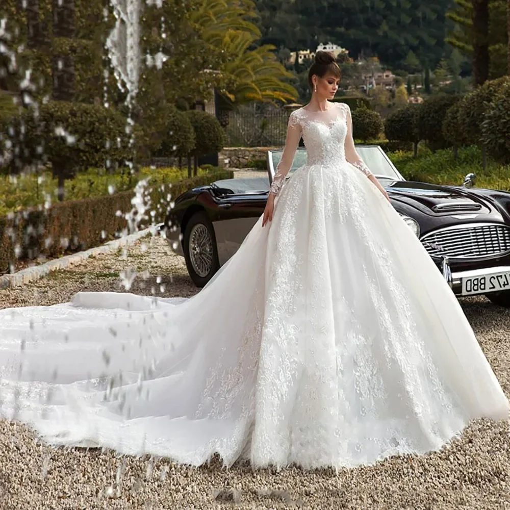 فساتين زفاف أنيقة مخصصة من On Zhu بأكمام طويلة مزينة بفساتين زفاف الأميرة تول للحفلات فيستدوس دي نوفيا #2