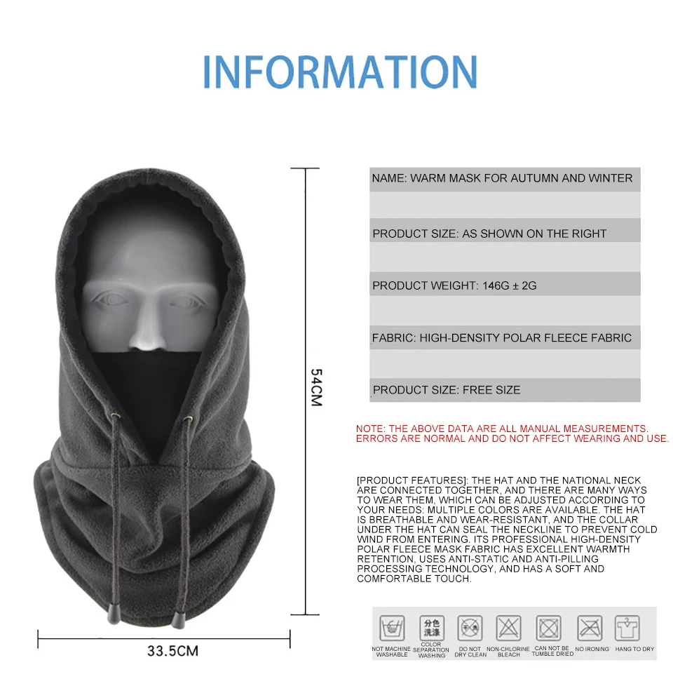 LOOGDEEL Winddichter, kalter, warmer Outdoor-Sport, Unisex, Winter-Gesichtsmaske, Halswärmer, Kapuzenmütze, Thermo-Fleece-Sturmhaube – Detail 6