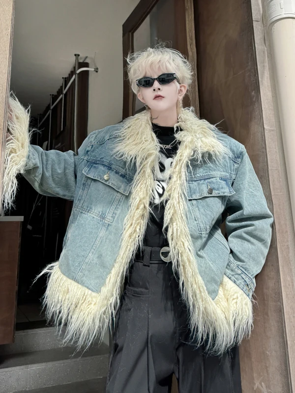 

Winter Thiened Fce Lined Denim Jaet American Retro Casual Sle Youth ular Outerwear Long Sve Classic Collar