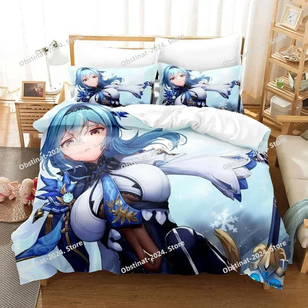 

Kawaii Anime Genshin Impact Eula Lawrence Bedding Set Print With Pillowcase Bed Duvet Cover Single Double Queen Super King Size