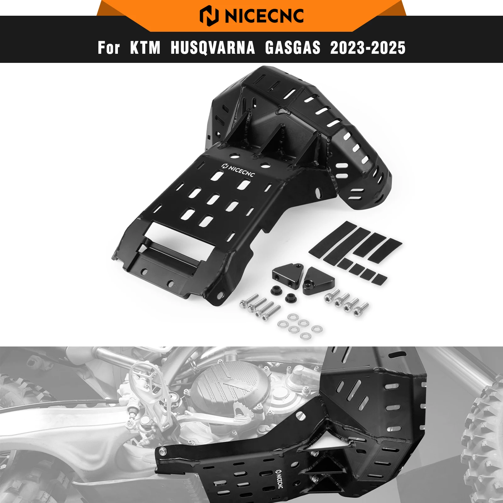 

NICECNC For KTM EXC 300 XCW 250 SX 250 2024 2025 Engine Chassis Guard Skid Plate & Pipe Guard For Husqvarna TE 300 GasGas EC 300