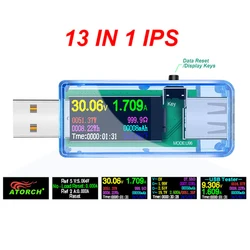 13 in 1 USB Tester Current Voltage Battery Indicator Tester Electric Ammeter Power Meter Charge DC Digital Voltmeter Wattmeter