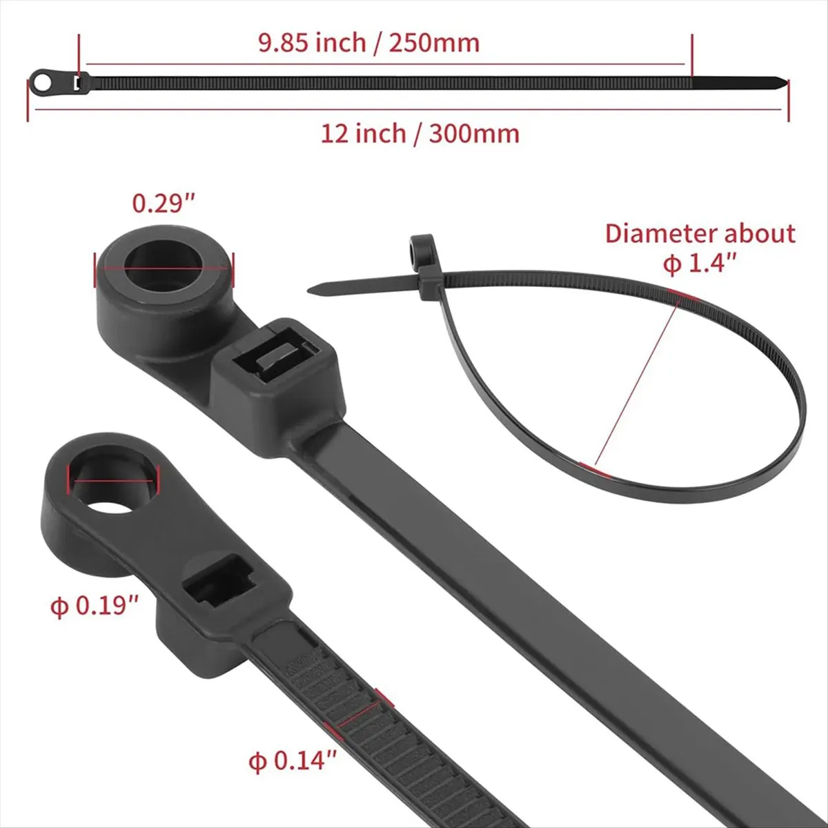 AA77 NEW  12 Inch Cable Ties (100 Pack) Zip Ties with Mounting Hole 120 Lb Strength + 100 Screws for Wire Management