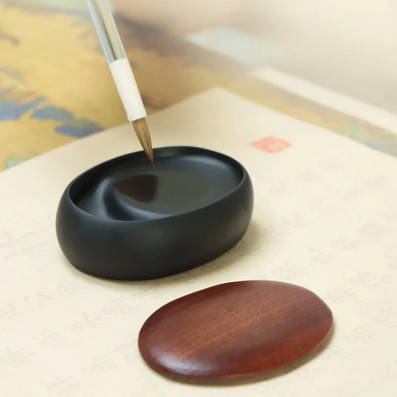 She Inkstone with Lid Antique Chinese Ink Stone for Calligraphy Writing and Traditional Painting Practice Natural Rock Inkstone view 3