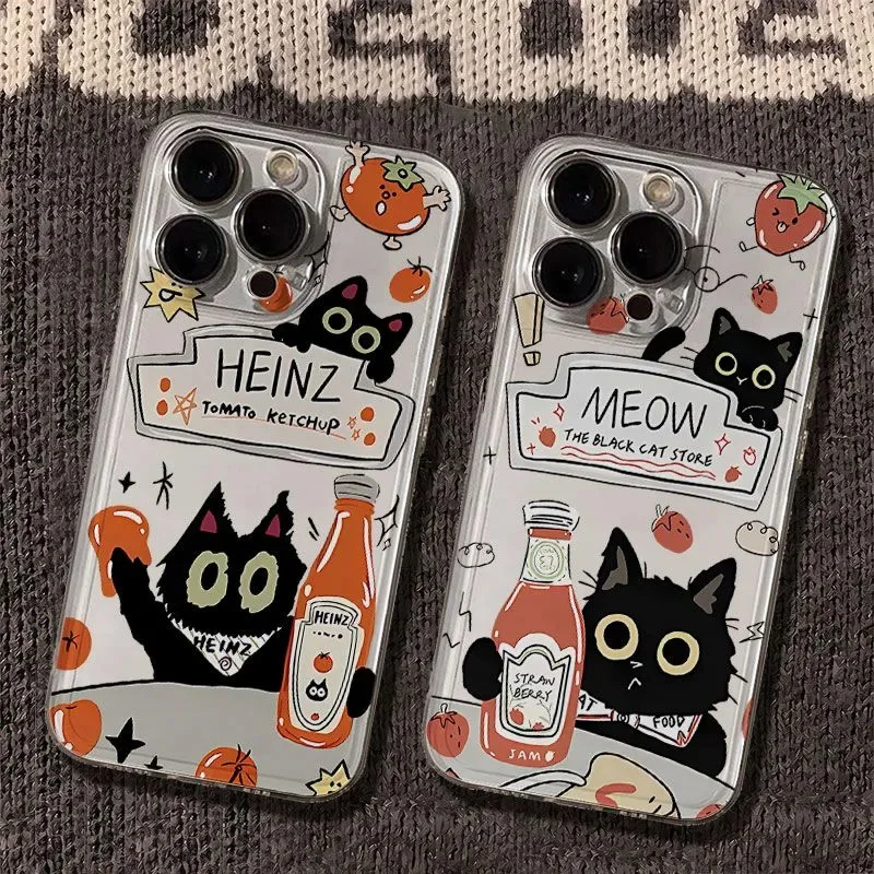 Tomato Cat, Couple Phone Case, Soft Cover, iPhone 15 Pro，11,13Mini 12Mini，14,16 Pro Max，XS，X，7 8 PlusSE， Transparent shell