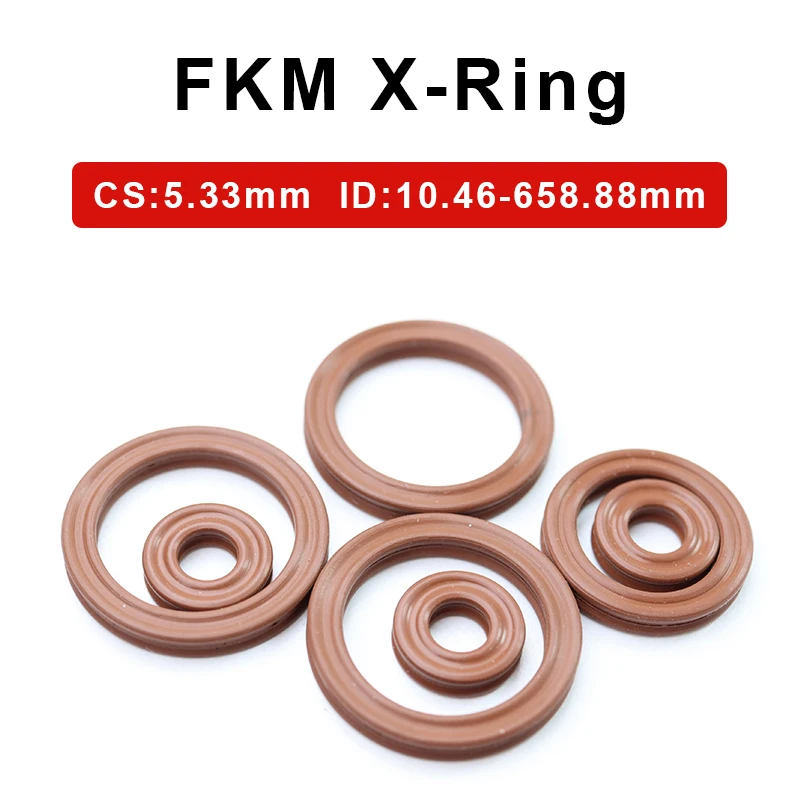 1Pcs FKM X-Ring Brown Fluorine Rubber Oil Sealing Washer For Hydraulic Cylinders Piston Rods ID 10.46-658.88mm CS 5.33mm