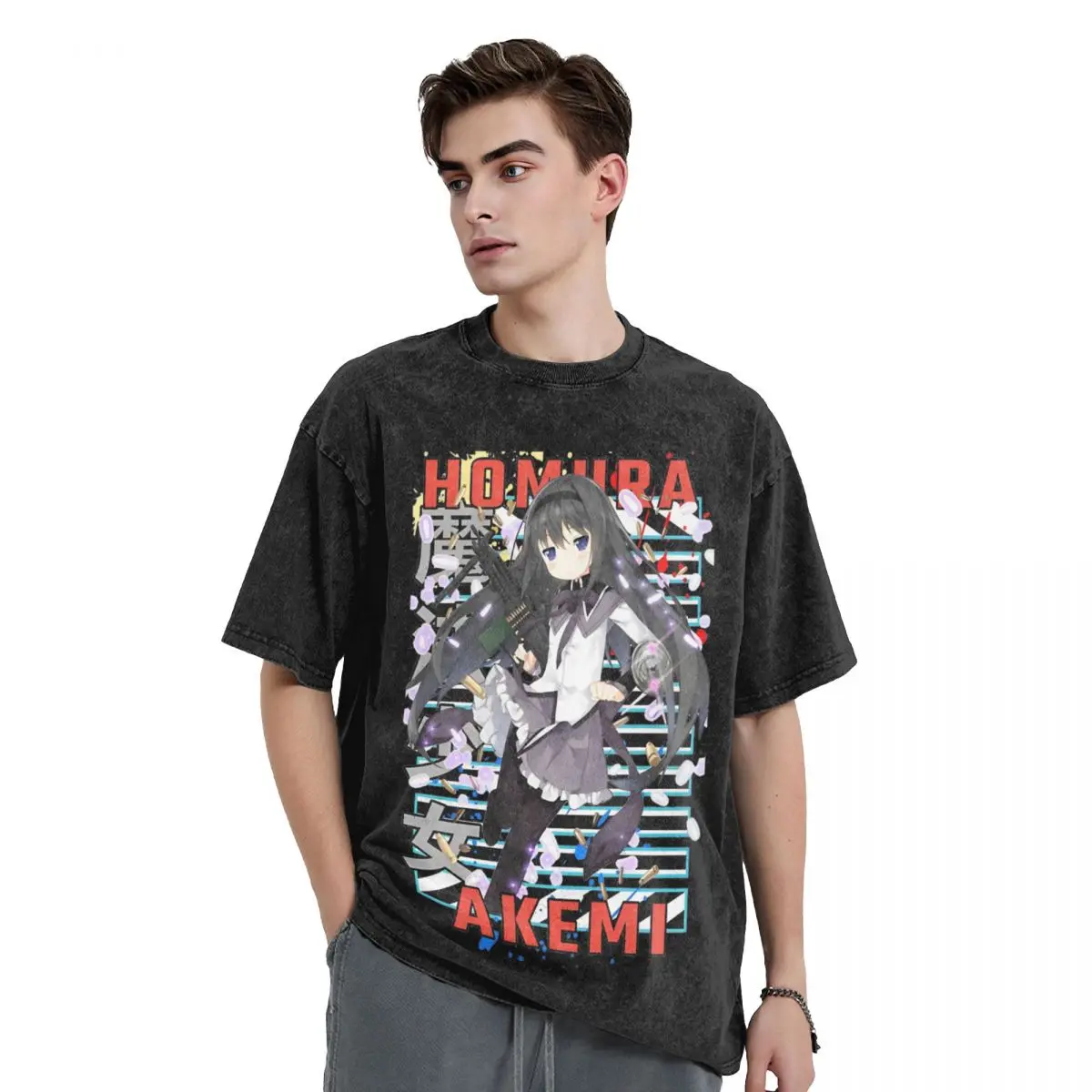 Puella Magi Madoka Magica Urban Anime Washed T Shirts Streetwear Cool T-Shirt Anime Tees for Men Women Cotton Oversize Printed