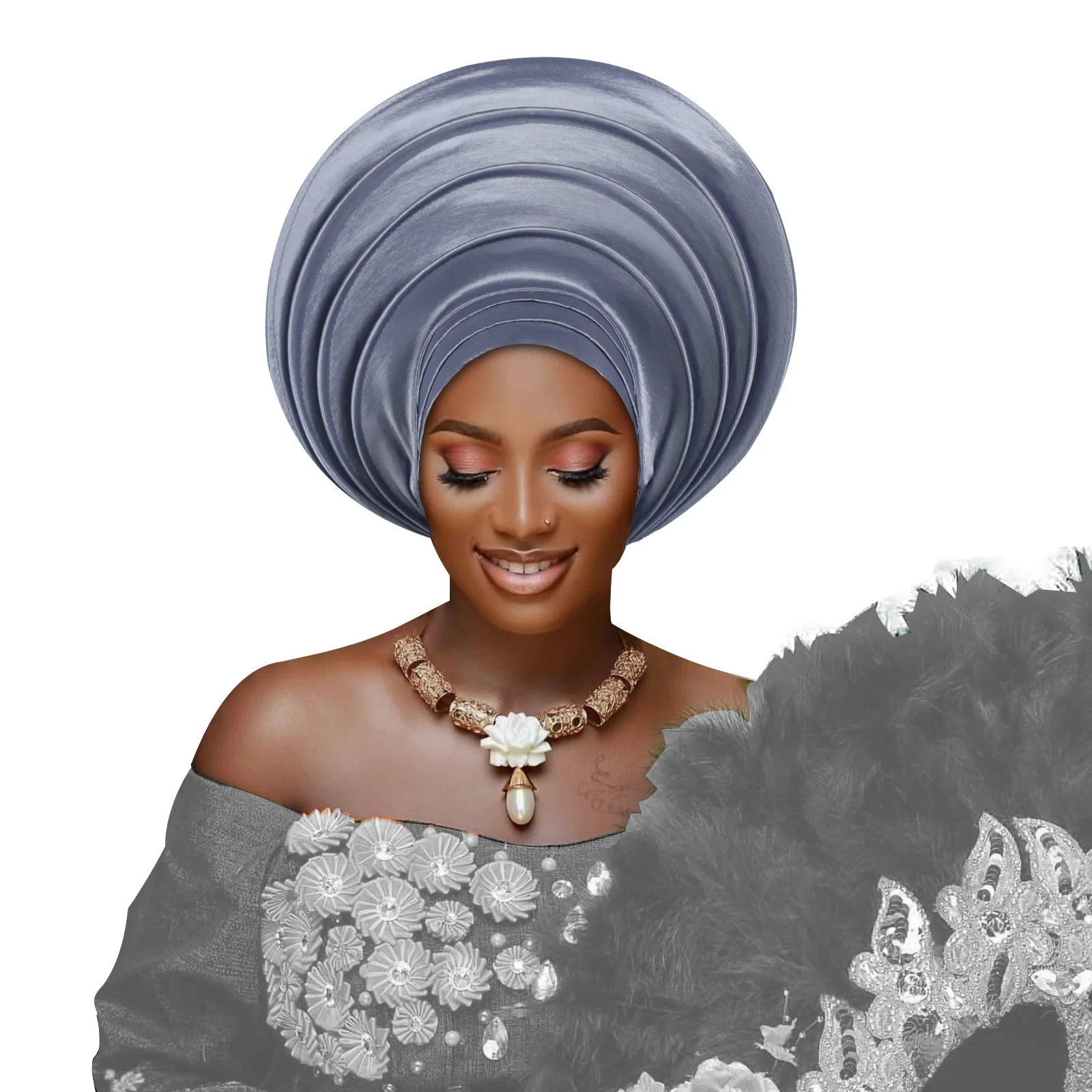 

Африканский готовый плиссированный головной убор Gele для женщин, модный тюрбан-кап для вечеринок и свадеб, в нигерийском стиле