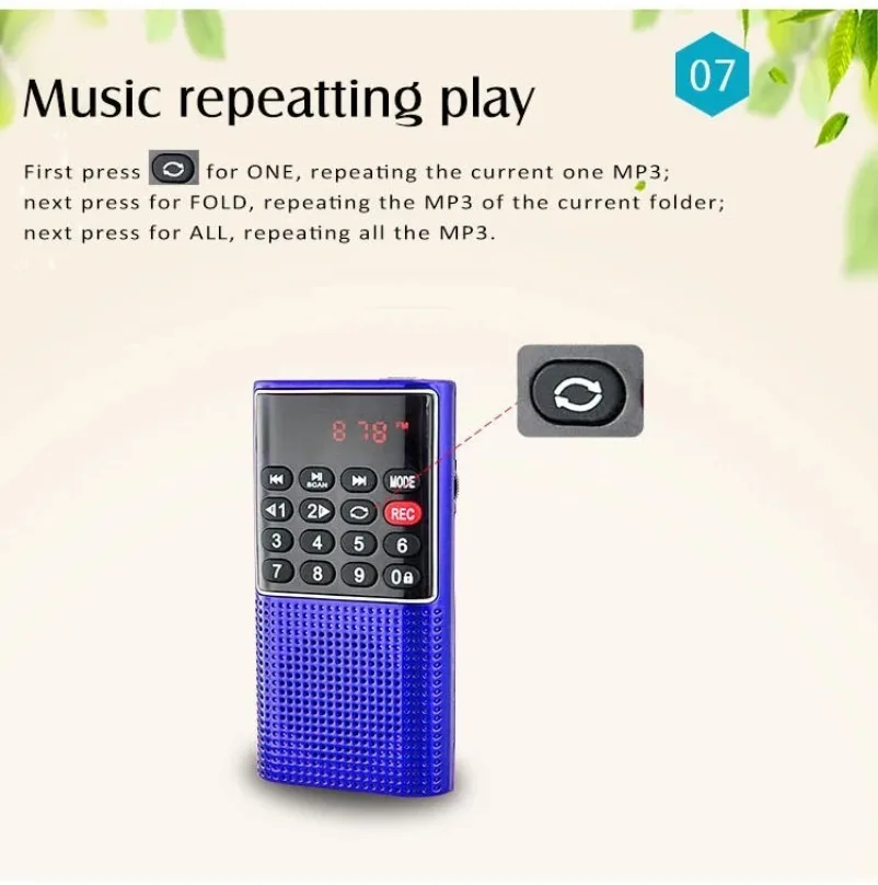VIKEFON Tragbares Mini-FM-Radio, kabelloser Lautsprecher, MP3-Musik-Player mit Aufnahmefunktion, unterstützt Freisprechfunktion, TF-Karte, USB-Kopfhörerwiedergabe – Detail 19