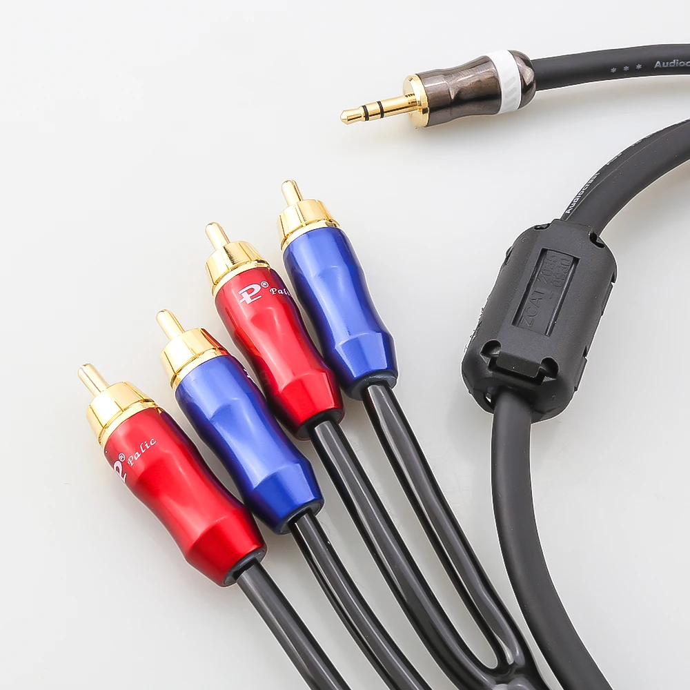 HIFI Shielded aux Input 3.5mm Output Splitter Stereo Audio Cable Out 3.5mm Male to 4 RCA Male in Dual Speaker Cord 1 in 2 out