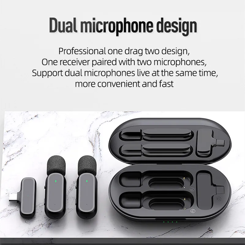 Microfono Lavalier Wireless con Pin di ricarica registrazione Audio Video Mini Mic per iPhone Android Live Broadcast risvolto microfono