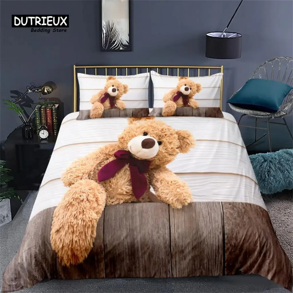 Cartoon Animals Toddler Bedding Set Toy Bear Star Pattern Duvet Cover For Boy Girl Kids Child Teen Microfiber 3D Comforter Cover