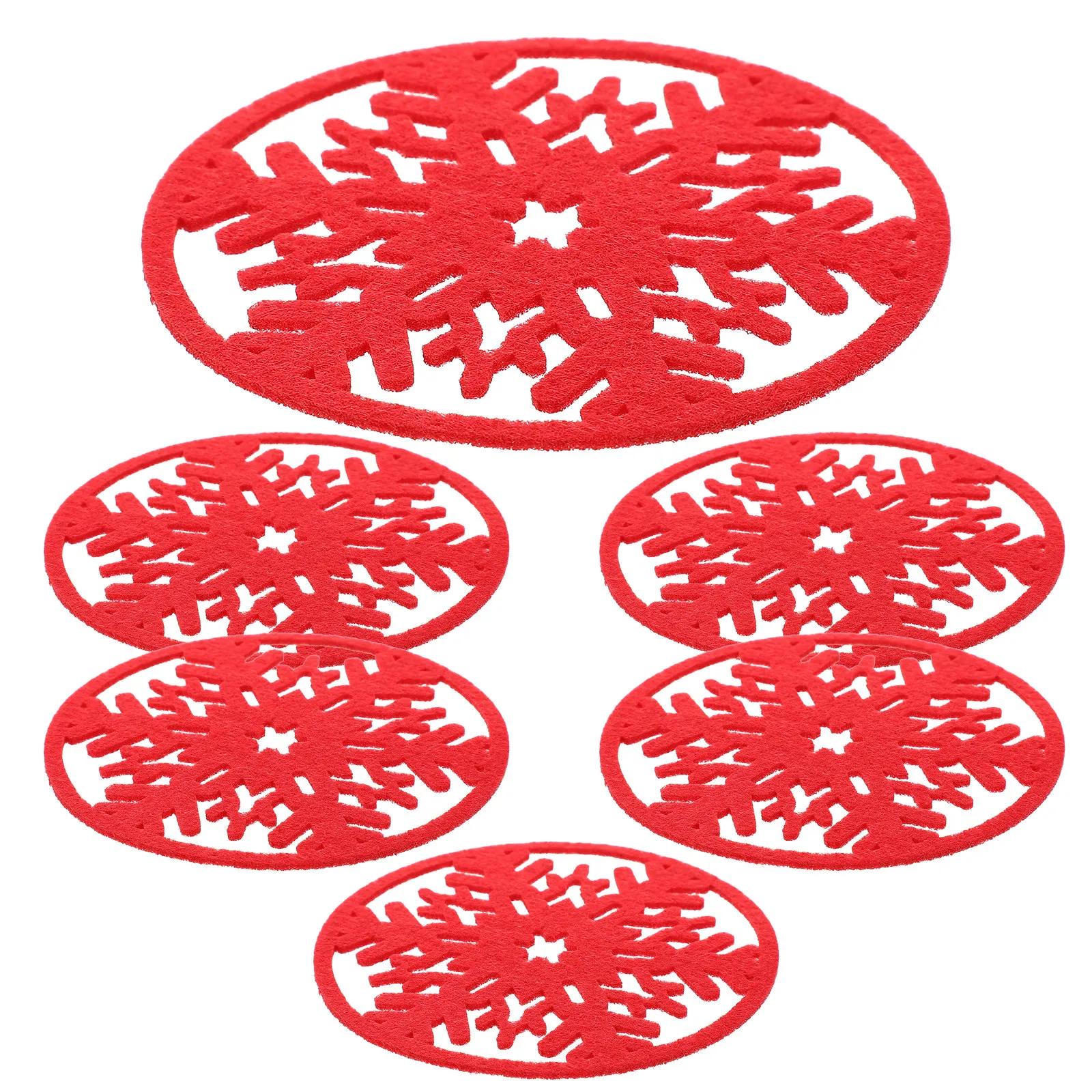 6Pcs Festive Felt Cup Coasters Heat Resistant Non Slip Desktop Protector for Christmas Thanksgiving New Year Cup Mat Round