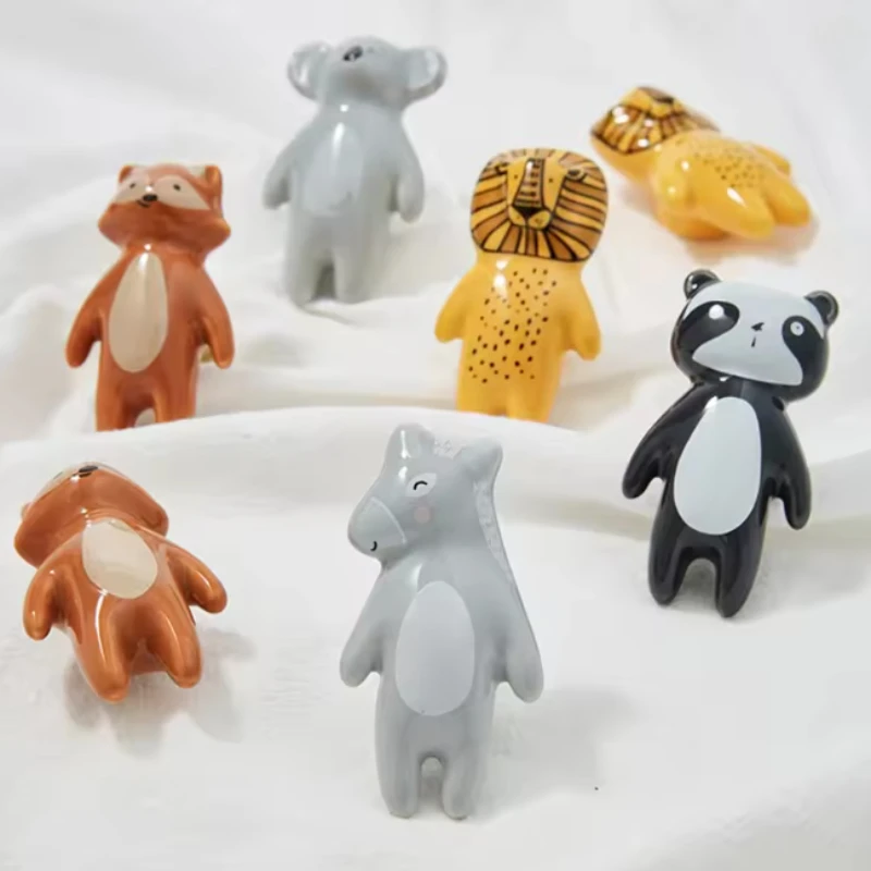 

Керамические ручки для ящиков комода с животными для детской комнаты, мебельная фурнитура, лиса, лев, енот, шкаф, дверные ручки для шкафа, ручки