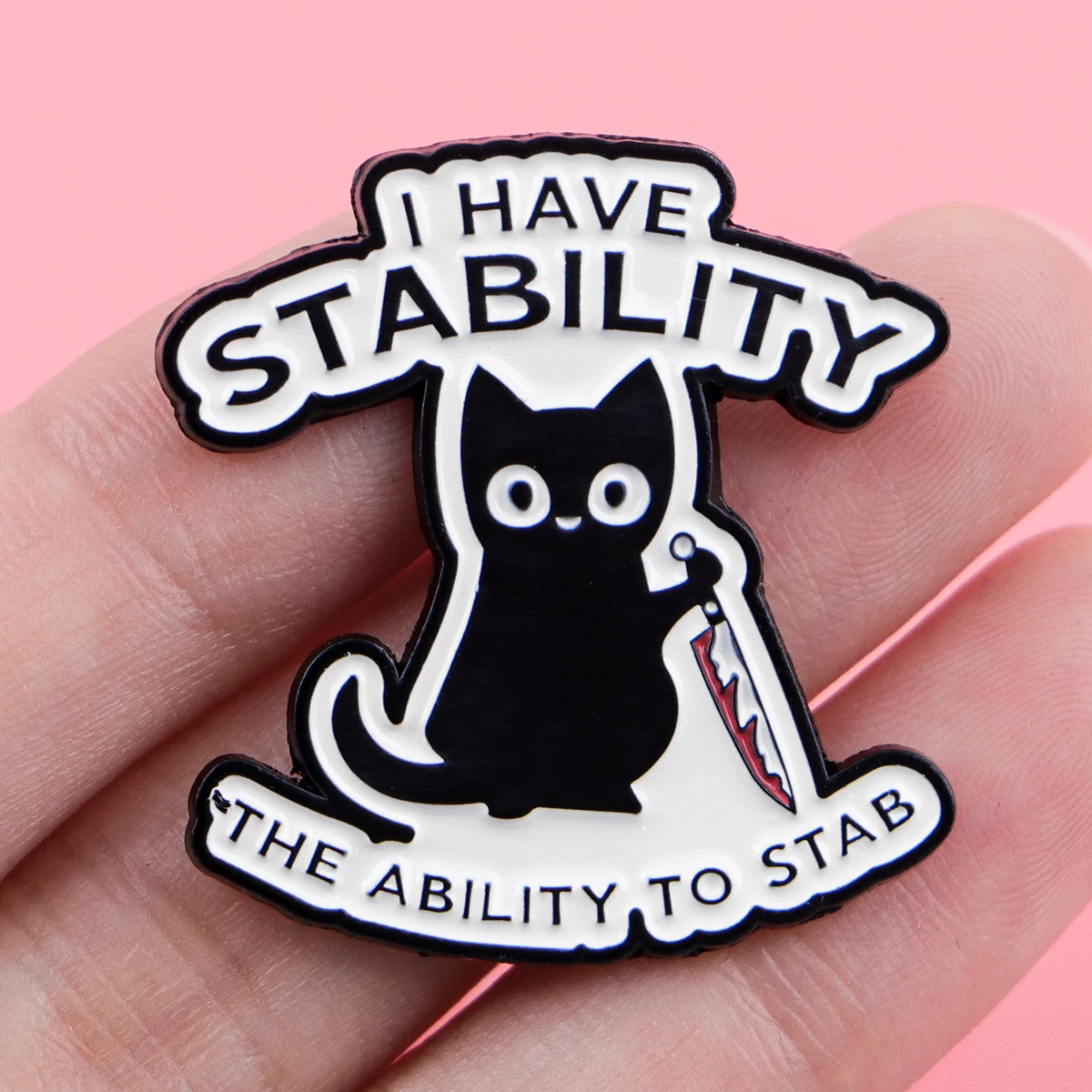 9 Stück Lustige Schwarze Katze Emaille-Pin „Ich habe Stabilität“ Metall-Reversnadel für Rucksack, Jeansjacke, Kleidung, Dekoration, Geschenk – Detail 5