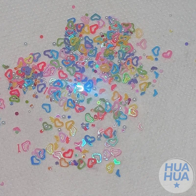 HUA HUA Dopamine – paillettes pour ongles, couleurs mélangées, ajourées, pentagramme en forme de cœur, perles, breloques pour Nail Art, accessoires de décoration pour ongles