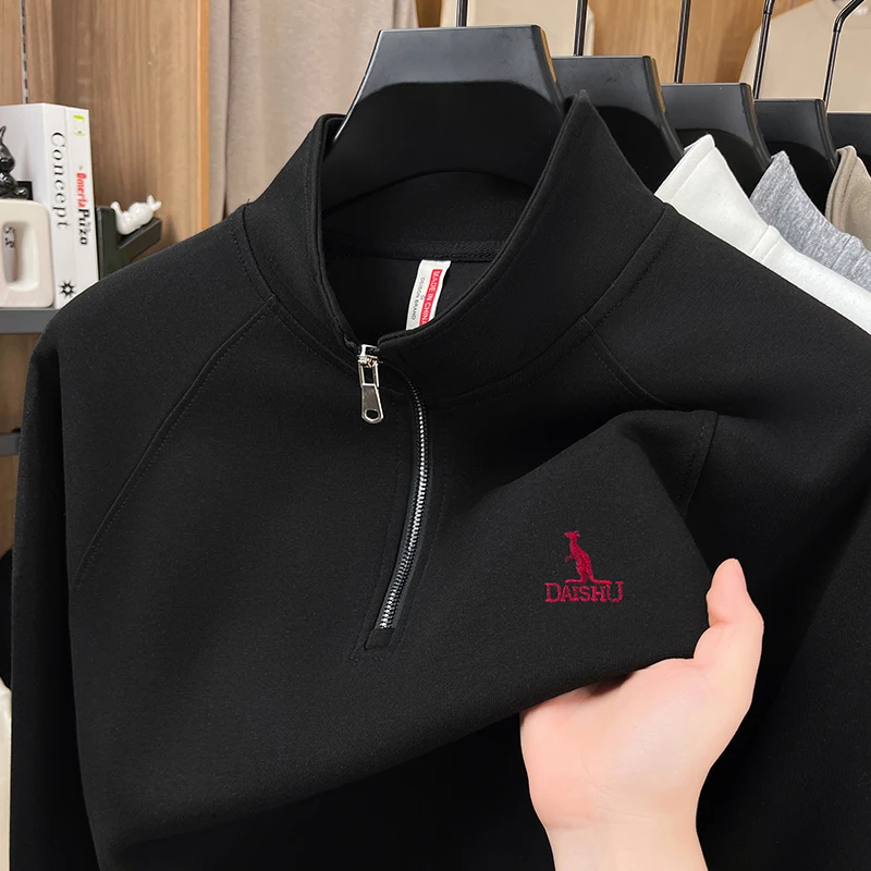 

Half Zip Hoodie Men's Long Sleeved T-shirt Autumn and Winter New Item Lapel Casual Embroidered Logo Solid Color Top POLO Shirt