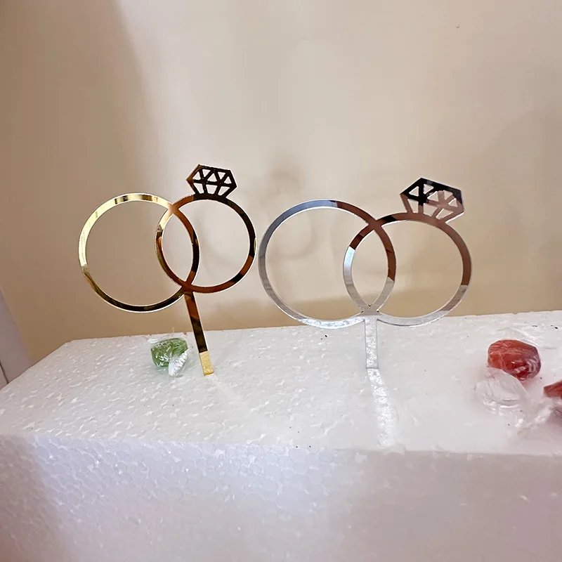 الذهب والفضة الاكريليك خاتم الماس شكل كعكة توبر كعكة الزفاف الديكور الزفاف دش لوازم الحفلات هدية حفلة البكالوريوس