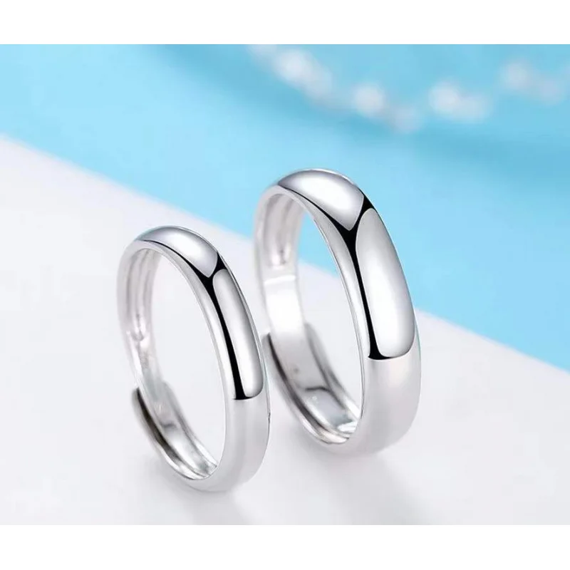 999Pure silver ring Silver Couple Ring Open-End Polished Silver Ring  Silver Simple Love Couple Rings