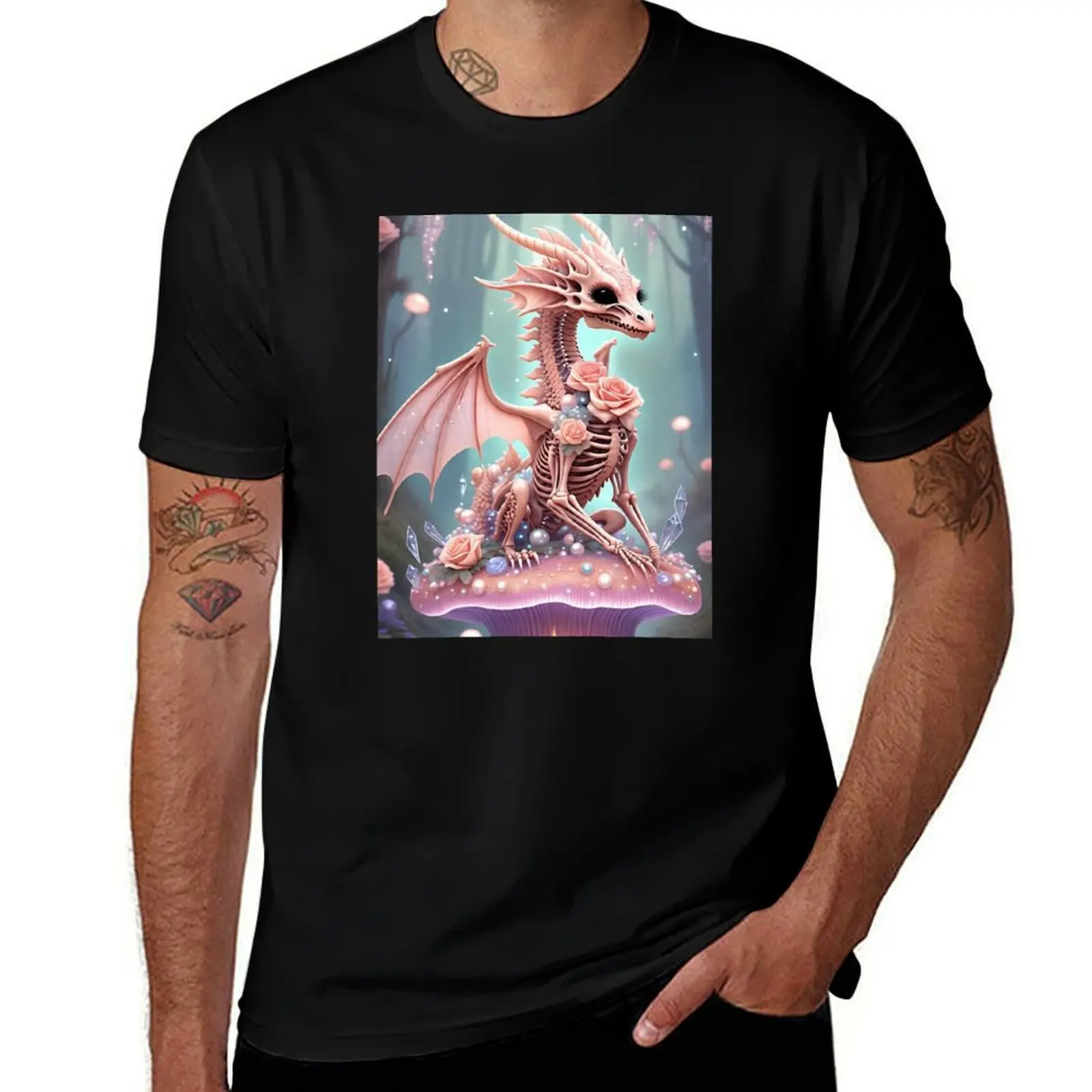 

Pink Pastel Rose Skeletal Dragon T-Shirt quick drying customs funny meme t-shirts T-shirts man mens clothing
