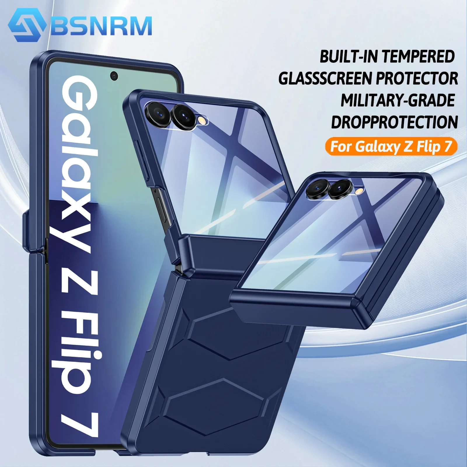 

Противоударный чехол для Galaxy Z Flip 7, нескользящая текстура, закаленная защита шарниров, беспроводная зарядка, защитный чехол для телефона - синий