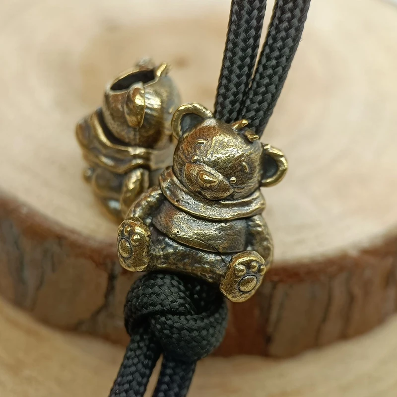 Cute Sitting Bear Brass Knife Bead EDC DIY Paracord Woven Bracelet Lanyard Pendants Accessories Outdoor Tool Hangings Trinkets