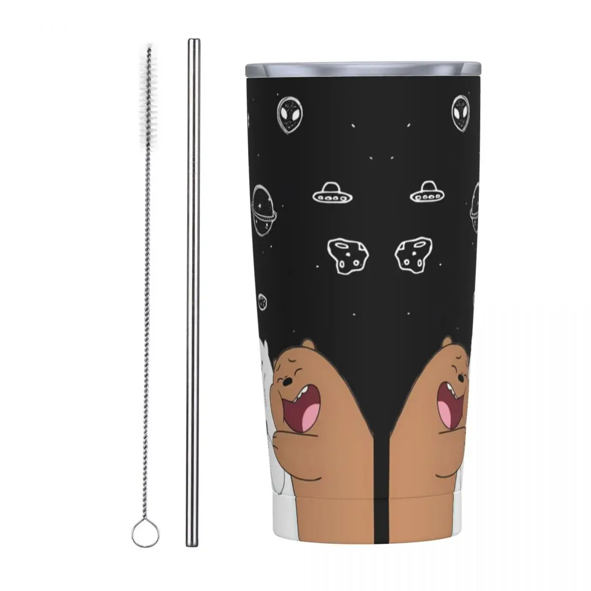 We Bare Bears Planets Stainless Steel Tumbler Driving Thermal Mug With Straws and Lid 20oz Mugs Cup Cold and Hot Water Bottle