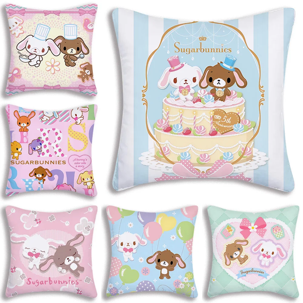 S_Sugarbunnies Anime Pillow Covers Cartoon Sofa Decorative Home Double-sided Printing Short Plush Cute Cushion Cover