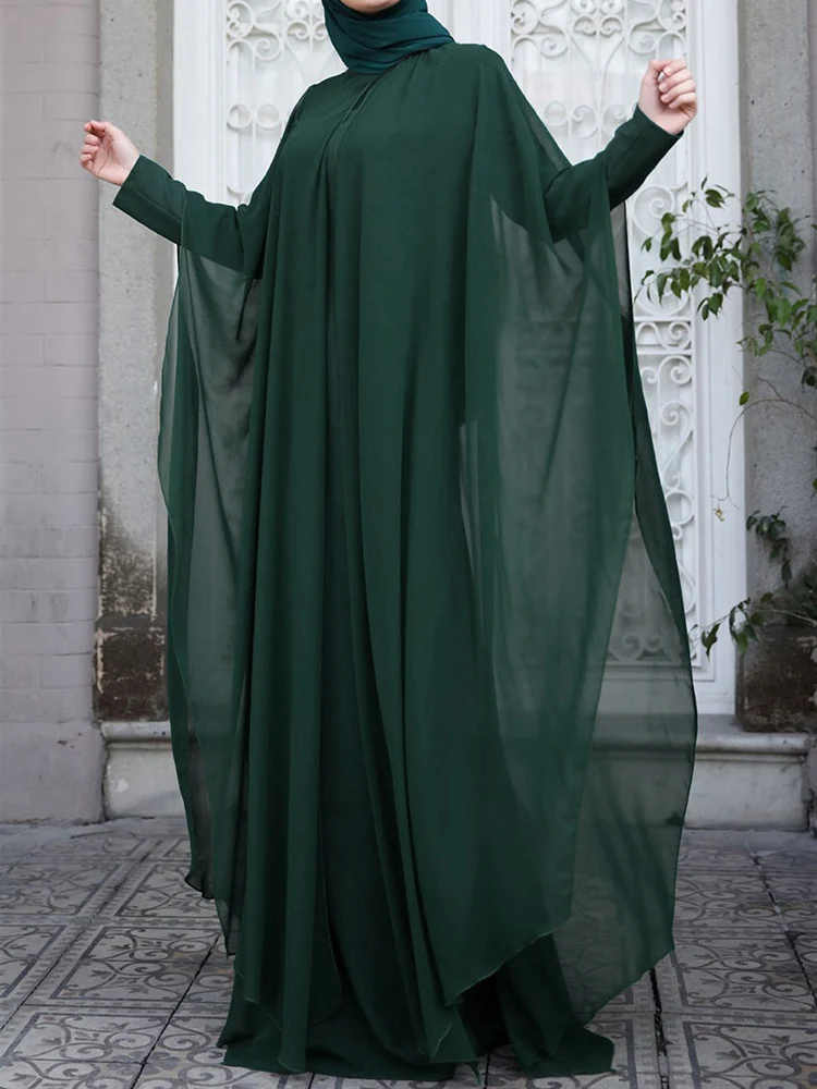 ZANZEA Women Chiffon Abaya Eid Mubarek Muslim Dresses Robe Isamic Clothing Long Sleeve Hijab Vestidos Fashion Abayas For Women