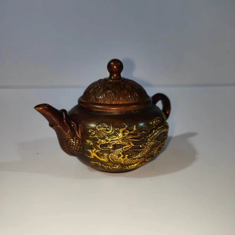 Dragon and Phoenix Gold-Plated Home Decoration Creative Gift Craft Brass Teapot