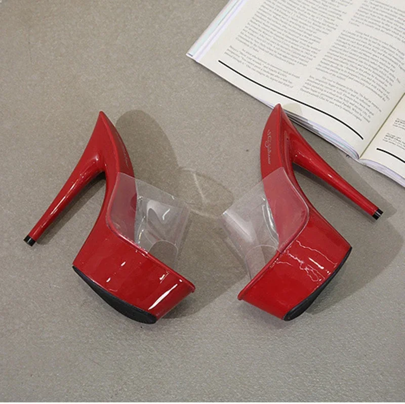 

15cm Ultra-High-Heel Platform Roman Fish Head Sandals for Women | Sexy Autumn Nightclub Party Red High Heels LFD