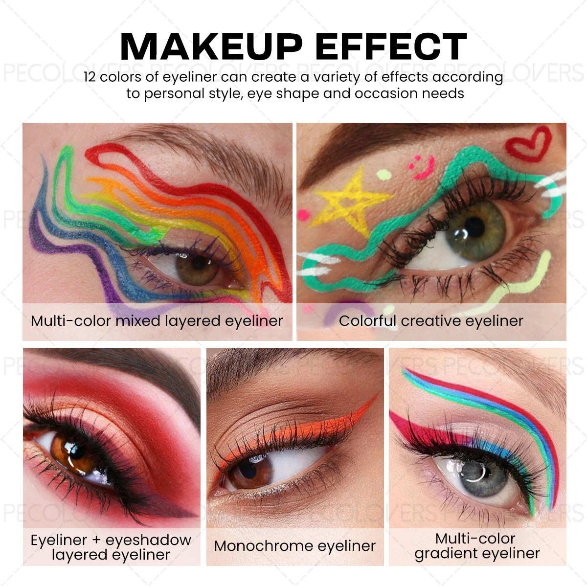 ปากกาอายไลเนอร์สีสันสดใสกันเหงื่อ, แห้งเร็ว, ระบายสีง่าย, ดินสอเขียนขอบตาแบบน้ำ, เหมาะสำหรับการแต่งหน้าทุกวันและงานปาร์ตี้