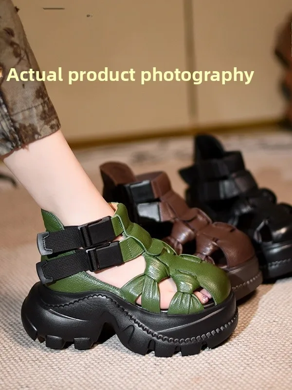 Moo Mar Handmade High Top Roman Shoes Leather Thick Bottom Lightweight Women Sandals Fashionable Waterproof Platform