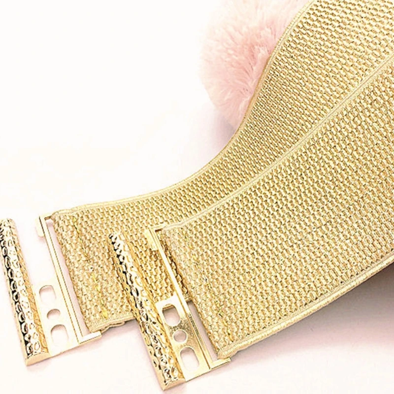 F42F Gold Corset Wide Corset Waist Belt Decorative Waist Cincher Elastic Waspie Belt Glittering Waspie Wide Belt for Female