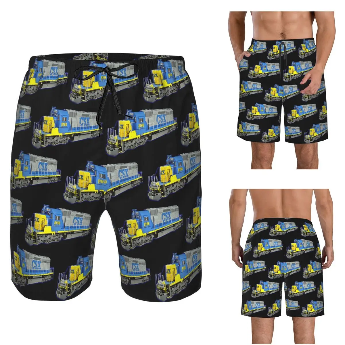 Freight Train CSX Engine Trunks Beach Board Shorts Casual Quick Dry Swim Summer Men Pants