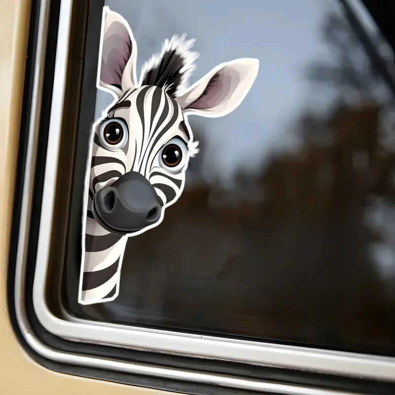 DK706# The Curious Zebra  3D Break the Wall Car Sticker, Waterproof Vinyl Material Accessories, Interesting For Cars, Trucks