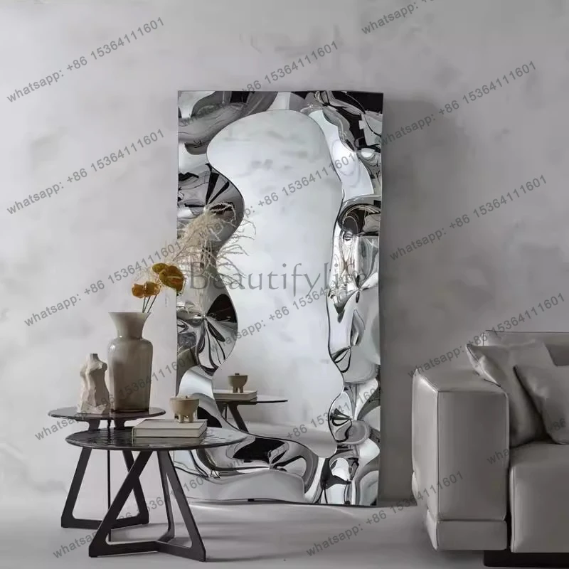 Wavy Standing Mirror Decoration Full Body Aesthetic Girls Long Makeup Mirror Korean Style Bedroom Espelhos Home Decorations