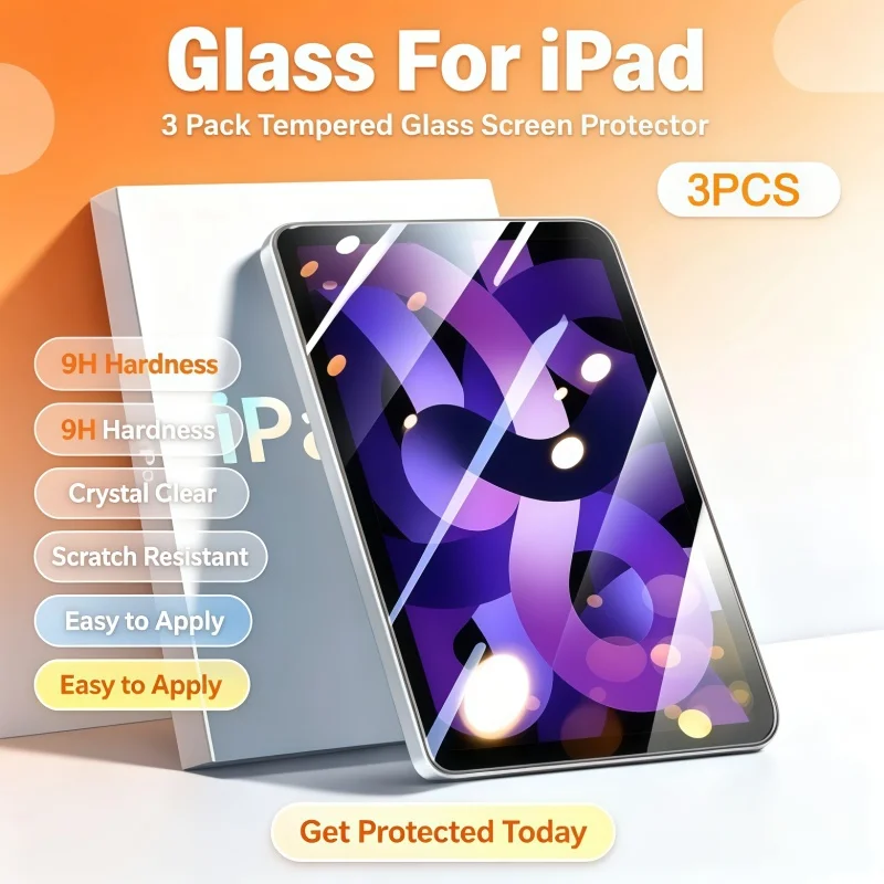 3PCS Tempered Glass For Ipad Pro 13 12.9 11 6th M2 M4 2024 Air 5 4 3 2 1 9 9th 10 10th Gen Mini 6 10.2 10.9 9.7 Screen Protector