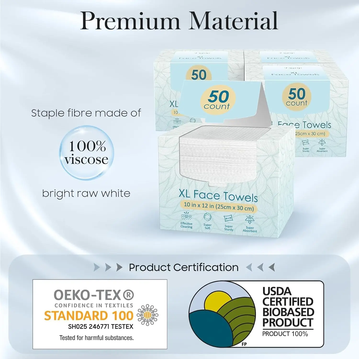 4 Pack XL Disposable Face Towels, 50 Count Each, 10x12 Inch Soft Viscose Facial Wipes for Women Cleansing view 2