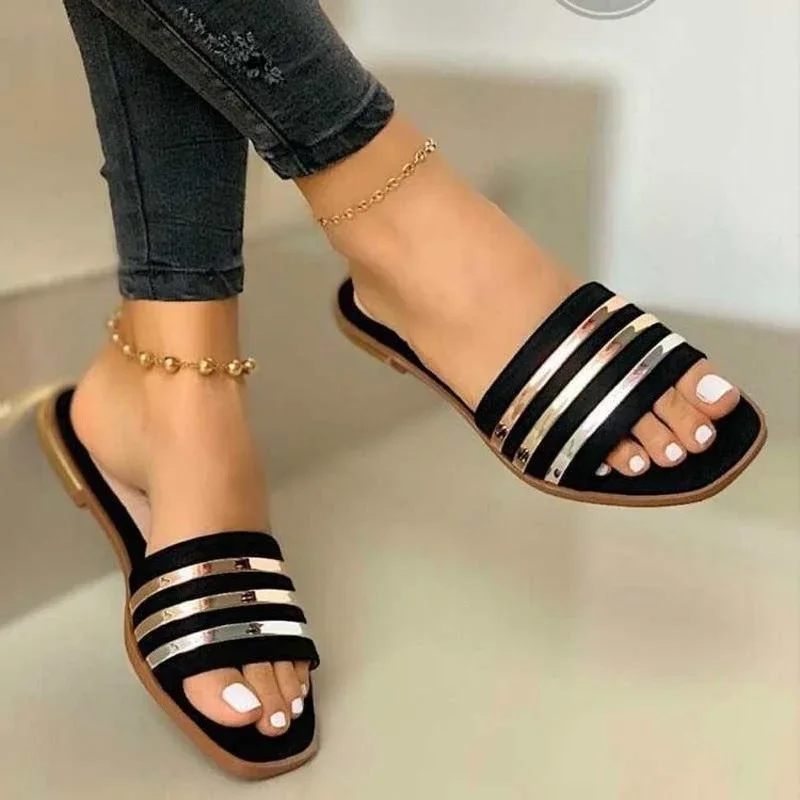 Summer Women Shoes 2024 Fashion Comfort Plus Size 43 Sequined Flat Sandals Slippers De Mujer Slippers Platform Elegant Woman