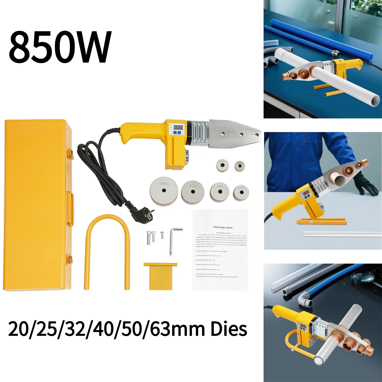 Saldatrice per Tubi 850W 20-63mm PPR con 6 Testine e Display Digitale per Riparazione Tubi Idraulici Domestici